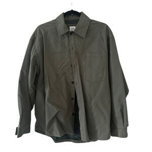 Zara Mens Dark Green Relaxed Fit Long Sleeve Button Up Shirt Size Small